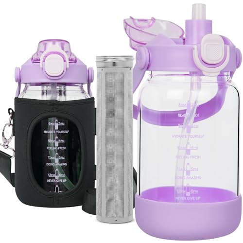Seekua 1l Trinkflasche Glas mit Strohhalm & Sieb, 1 liter Cold Brew Flasche mit Filter für kaltgebrühten Kaffee, oder Eistee, Teeflasche von Seekua