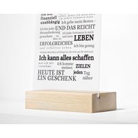 Schreibtisch Aufsteller Achtsamkeit Und Positive Affirmationen, Erfolg Glück Manifestieren, Acrylglasdruck 13x20cm Inkl. Echtholzständer von SeelenDesigns