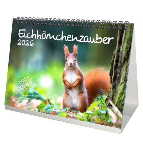 Eichhörnchenzauber DIN A5 Tischkalender für 2026 Eichhörnchen - Geschenkset Inhalt: 1x Kalender, 1x Weihnachtsanhänger (insgesamt 2 Teile) von Seelenzauber
