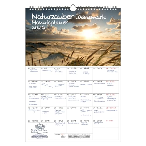 Naturzauber Dänemark Planer DIN A3 Kalender für 2026 Natur Reise Land Urlaub - Set-Inhalt: 1x Kalender, 1x Weihnachtsanhänger (insgesamt 2 Teile) von Seelenzauber