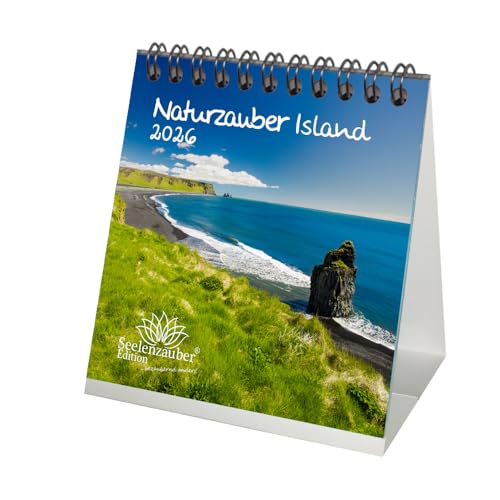 Naturzauber Island Tischkalender 10cm x 10cm für 2026 Natur Reise Land Urlaub - Geschenkset Inhalt: 1x Kalender, 1x Weihnachtsanhänger (insgesamt 2 Teile) von Seelenzauber