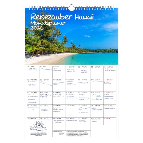 Reisezauber Hawaii Planer DIN A3 Kalender für 2026 Amerika Honolulu Reise Land Urlaub - Set-Inhalt: 1x Kalender, 1x Weihnachtsanhänger (insgesamt 2 Teile) von Seelenzauber