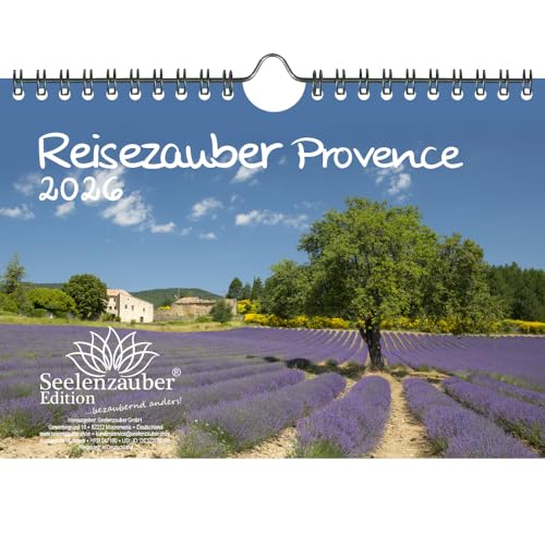 Reisezauber Provence DIN A5 Kalender für 2026 Urlaub Mediterran Frankreich - Geschenkset Inhalt: 1x Kalender, 1x Weihnachtsanhänger (insgesamt 2 Teile) von Seelenzauber