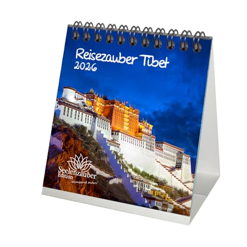 Reisezauber Tibet Tischkalender 10cm x 10cm für 2026 Tibet Lama Budha Reise Free Urlaub - Geschenkset Inhalt: 1x Kalender, 1x Weihnachtsanhänger (insgesamt 2 Teile) von Seelenzauber