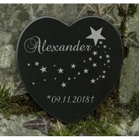 Grabschmuck Sternenkind Gravur Name Datum Marmor Grabdekoration Grabstein Engel Baby von Seemannsgarn