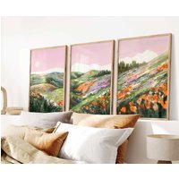 Wanddekor Über Dem Bett, 3Er-Set Prints, Rosa Schlafzimmerwandkunst, Blumenwanddekor, Bett Kunstdrucke, Schlafzimmerdekor von SeenAndFeltbyAdelya