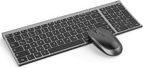 Seenda Kabellos Tastatur Maus Set, 2,4 GHz kabellos, Ultra-Dünne Wiederaufladbare, Wiederaufladbare Aluminium Tastatur, Leise Deutsches Layout QWERTZ für PC, Desktop, Notebook, Laptop (Grau) von seenda