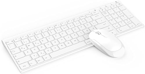 Seenda Kabellos Tastatur Maus Set, 2,4 GHz kabellos, Ultra-Dünne Wiederaufladbare, Wiederaufladbare Aluminium Tastatur, Leise Deutsches Layout QWERTZ für PC, Desktop, Notebook, Laptop (Weiß) von seenda
