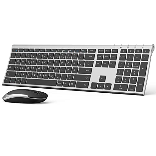 Tastatur Maus Set Kabellos, 2,4GHz USB, Ultraslim Wiederaufladbare Tastatur, vollständiges QWERTZ-Layout, Leise Funktastatur mit Maus für PC/Laptop, Schwarz + Grau von seenda