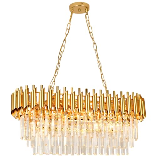 Modern Led Crystal Pendant Light Golden Crystal Chandelier Lights 3-Tier Raindrop Chandelier Light Fixture Flush Mount Ceiling Light for Dining Room Living Room Table Foyer,80cm*30cm E14x8 von Seenvlog