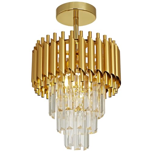 Modern Led Crystal Pendant Light Golden Crystal Chandelier Lights 3-Tier Raindrop Chandelier Light Fixture Flush Mount Ceiling Light for Dining Room Living Room Table Foyer,D25cm von Seenvlog