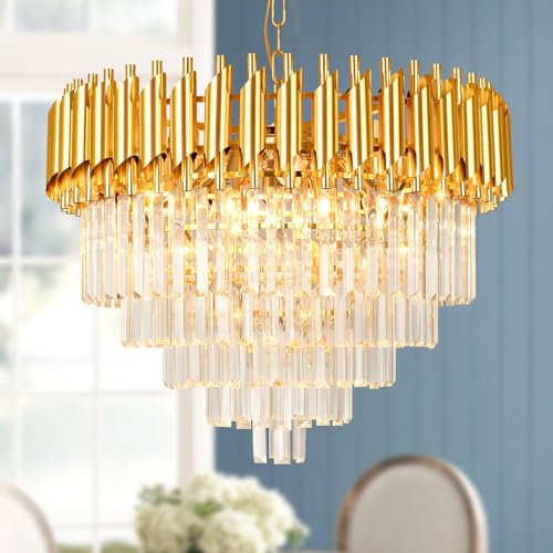 Modern Led Crystal Pendant Light Golden Crystal Chandelier Lights 5-Tier Raindrop Chandelier Light Fixture Flush Mount Ceiling Light for Dining Room Living Room Table Foyer,D60cm E14x8 LED lights von Seenvlog