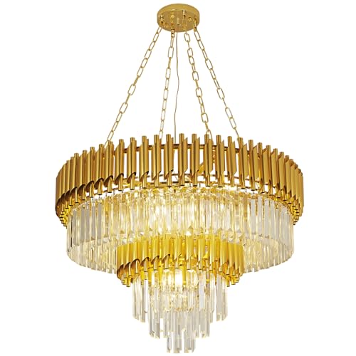 Modern Led Crystal Pendant Light Golden Crystal Chandelier Lights 6-Tier Raindrop Chandelier Light Fixture Flush Mount Ceiling Light for Dining Room Living Room Table Foyer,D80+D40cm von Seenvlog