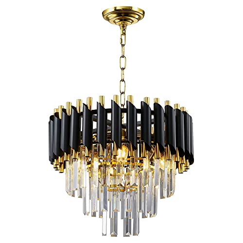 Modern Led Crystal Pendant Light black and Golden Crystal Chandelier Lights 3-Tier Raindrop Chandelier Light Fixture Flush Mount Ceiling Light for Dining Room,D40cm E14x4 LED lights von Seenvlog