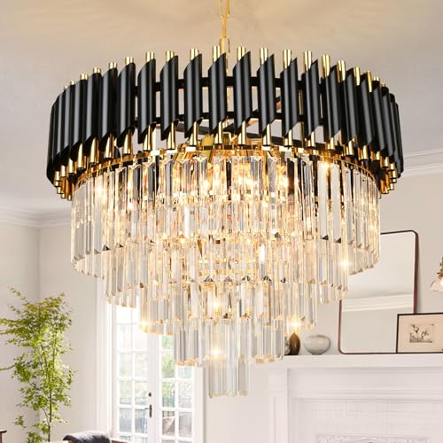 Modern Luxury Crystal Pendant Light Black Golden Crystal Chandelier Lights 5-Tier Raindrop Chandelier Light Fixture Flush Mount Ceiling Light for Dining Room Living Room Table Foyer,D60cm*H100cm…… von Seenvlog