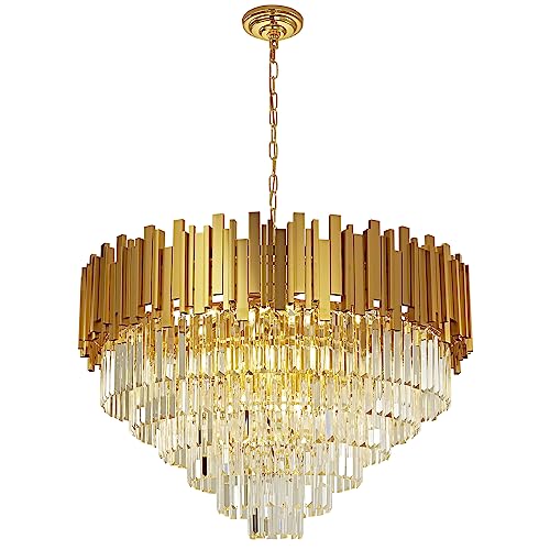 Seenvlog Luxury Crystal Pendant Light Golden Crystal Chandelier Lights 6-Tier Raindrop Chandelier Light Fixture Flush Mount Ceiling Light for Dining Room Living Room Table Foyer,D80cm*H100cm E14x17 von Seenvlog