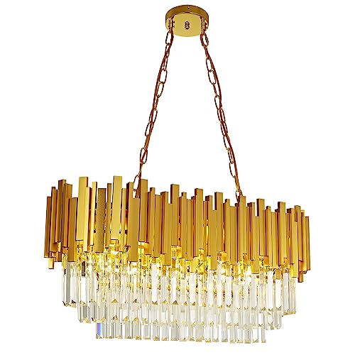 Seenvlog Modern Luxury Crystal Pendant Light Golden Crystal Chandelier 3-Tier Raindrop Chandelier Light Fixture Flush Mount Ceiling Light for Dining Room Living Room Table Foyer,L80cm*W30cm E14x8 von Seenvlog