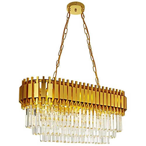 Seenvlog Modern Luxury Crystal Pendant Light Golden Crystal Chandelier Lights 3-Tier Raindrop Chandelier Light Fixture Flush Mount Ceiling Light for Dining Room Living Room Table Foyer,L80cm*W30cm von Seenvlog