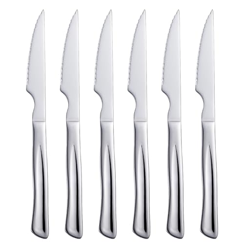 Seeshine Silber Steakmesser Set, 6-teiliges Edelstahl Küchenmesser Set & Küchenutzenmesser, 22 cm Silber gezackte Steakmesser, Essmesser, scharfes Messer mit ergonomischen Griffen von Seeshine