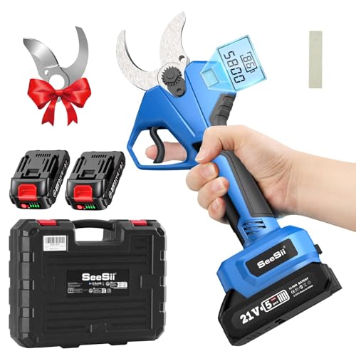 SEESII Akku Astschere 40 mm – Elektrische Gartenschere mit SK5-Klinge, 2 * 2000 mAh Akkus, Bürstenlosem Motor, LCD-Anzeige, Für Obstgärten, Landschaftspflege und Professionelle Gartenarbeiten, BLX125 von Seesii