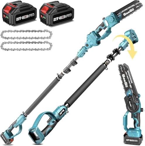 SEESII 2-in-1 Akku Astsäge & Mini Kettensäge mit 2×4000mAh Akkus, 8 Zoll Bürstenlose Kettensäge mit Teleskopstange, Ausziehbar bis 4,5m für Baumschnitt, Astschnitt und Gartenpflege SEESII 2-in-1 Akku Astsäge & Mini Kettensäge mit 2×4000mAh Akkus, 8 Zoll Bürstenlose Kettensäge mit Teleskopstange, Ausziehbar bis 4,5m für Baumschnitt, Astschnitt und Gartenpflege von Seesii