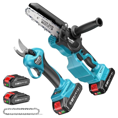SEESII 6 Zoll Mini Kettensäge & 33 mm Elektrische Gartenschere, 2-in-1 Gartenwerkzeug Set mit 2×2000 mAh Akkus, Bürstenloser Motor, Ideal für Stamm und Astschnitt SEESII 6 Zoll Mini Kettensäge & 33 mm Elektrische Gartenschere, 2-in-1 Gartenwerkzeug Set mit 2×2000 mAh Akkus, Bürstenloser Motor, Ideal für Stamm und Astschnitt von Seesii