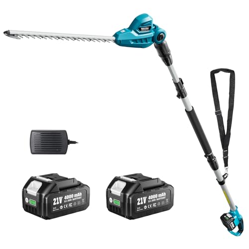 SEESII Teleskop Heckenschere Akku 2,6 m, Heckenschere Elektrisch mit 40 cm Doppelklinge, 2× 4,0Ah Batterien, 135° drehbarer Schneidkopf, Ideal für Hohe Hecken und Dichte Sträucher im Garten von Seesii