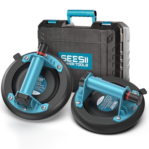 SEESII Vakuum Saugheber Fliesen, 2er-Set 8" GlassaugerTragkraft Max.200KG, Fliesenheber für Glas, Marmor, Laminat & Terrassenplatten, Vakuumheber Glasheber mit Tragbarer Werkzeugkasten SEESII Vakuum Saugheber Fliesen, 2er-Set 8" GlassaugerTragkraft Max.200KG, Fliesenheber für Glas, Marmor, Laminat & Terrassenplatten, Vakuumheber Glasheber mit Tragbarer Werkzeugkasten von Seesii