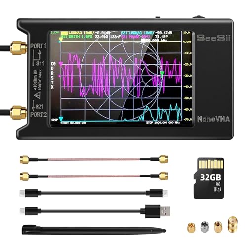 Seesii NanoVNA-H4 Antennenanalysator mit 32GB Karte, 4 Zoll Vektor Netzwerk Analysator Neueste Version 4,3 10KHz-1,5GHz HF VHF UHF mit Touchscreen für Smith Chart, Phase und Verzögerung von Seesii