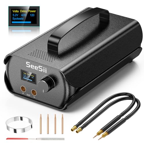 SEESII Punktschweißgerät für Akkus - SE-202 Punktschweißgeräte für Batterien mit Kondensator 3000 F 120 Gänge, Spot Welder für 0,1-0,3 mm Nickelband mit 4 Schweißnadeln von Seesii