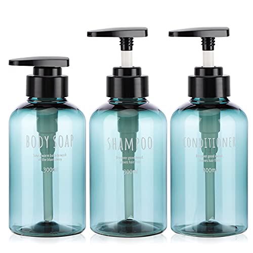 3 Stück Seifenspenderflaschen für Badezimmer, Segbeauty 300ml Nachfüllpumpenflaschen für flüssige Körperseife Shampoo Conditioner Duschgel Hotel Home Kunststoffpresse Lotionsspender - Blau von Segbeauty