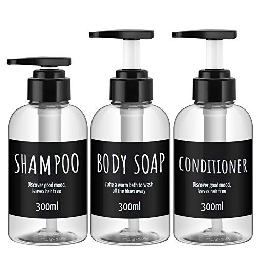 Segbeauty 3 Stück nachfüllbare Shampooflaschen für die Dusche, 300 ml klare Shampoo-Spenderflaschen, nachfüllbarer Kunststoff-Lotionsspender mit Pumpe für Body Conditioner Hotelbad von Segbeauty