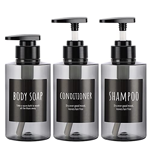 300ml Leere Shampoo-Flasche, Segbeauty 3pcs Kunststoff-Pumpspenderflasche, 10,1 Unzen Nachfüllbare Shampoo-Pumpflaschen für die Dusche Körperseife Haarspülung Hotel Badezimmer Grau von Segbeauty