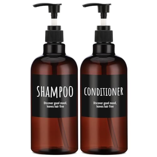 500ml Shampoo-Spenderflasche, Segbeauty 2 Stück Braun Dusch-Shampoo-Flaschen mit Etiketten, 16.9oz Leere nachfüllbare Plastik-Seifenlotion-Flasche, Squeeze Handwaschshampoo-Spender von Segbeauty