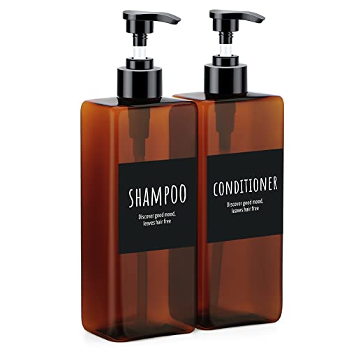 Segbeauty 2er-Set Shampoo Flaschen zum Befüllen Braun, 500ml Durchscheinend Pumpspender aus Kunststoff für Badezimmer, Spender mit Etikettenaufkleber auf der Shampoo Conditioner Flasche von Segbeauty