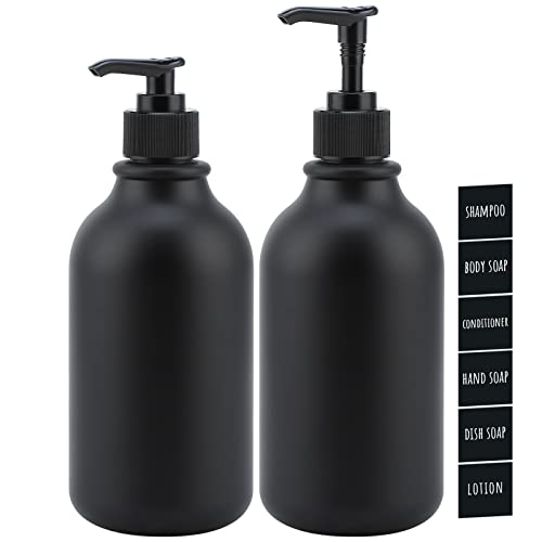 Segbeauty Lotion Dispenser, 2Stück 500ml Schwarz Seifenspender Set für Shampoo Flüssigseife Duschgel, Spülmittelspender zum Befüllen mit Etiketten, Nachfüllbar Plastikflasche für Küche Bad-Runddüse von Segbeauty