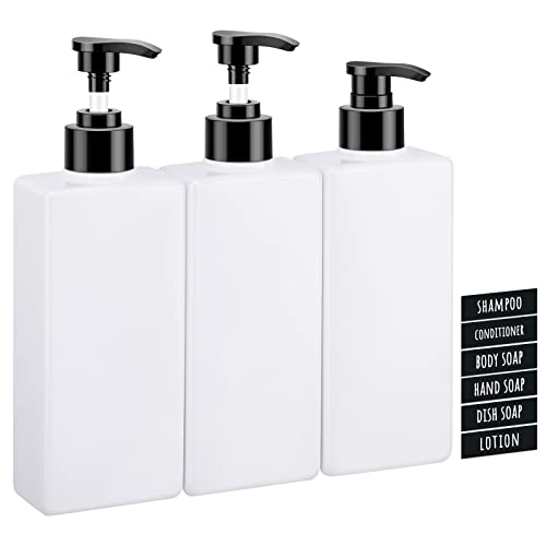 Segbeauty Seifenspender Weiß, 3 Stück 400 ml Shampoo Flaschen zum Befüllen, Seifenspender Kunststoff, Shampoo Spender für Dusche Nachfüllbar, Soap Dispenser mit Etiketten für Küche Bad von Segbeauty