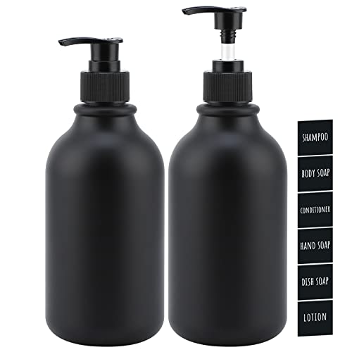 Segbeauty Shampoo Flaschen zum Befüllen, 2 Stück 500ml Seifenspender Schwarz Matt, Seifenspender Dusche mit Etiketten, Nachfüllbar Plastikflasche für Küche Bad von Segbeauty