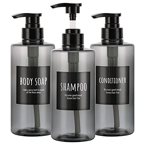 Segbeauty Nachfüllbare Shampoo-Flaschen, 500 ml Shampoo-Spender, leere Kunststoff-Pumpflasche für Dusche, beschriftet, grau, großer PET-Lotionspender mit Pumpe, Körperseife, Hotel, Badezimmer von Segbeauty