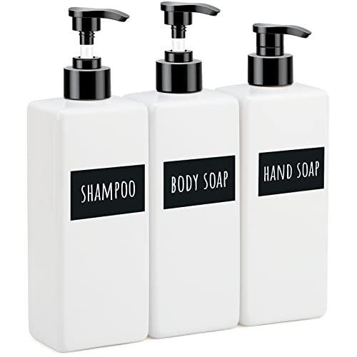 Segbeauty Quadratische Lotionspender, 500 ml 3er Set Pumpflasche für Bad Küche, Seifenspender mit Wasserdichtes Etiketten, Nachfüllbar Leere Flasche, Spülmittelspender, Flüssigkeitsbehälter, Weiß von Segbeauty