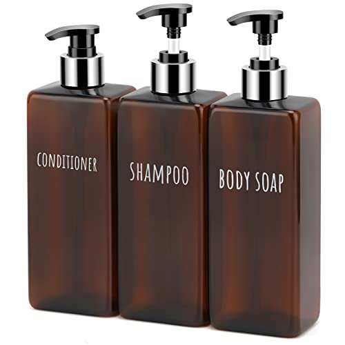 Segbeauty Seifenspender, 3 Stück 500 ml Seifenspender Set mit Etiketten für Shampoo Conditioner Body Soap, Shampoo Flaschen zum befüllen für Küche und Bad, Bernstein von Segbeauty