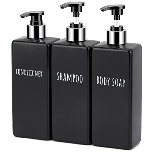 Segbeauty Seifenspender, 3 Stück 500 ml Seifenspender Set mit Etiketten für Shampoo Conditioner Body Soap, Shampoo Flaschen zum befüllen für Küche und Bad, Schwarz von Segbeauty
