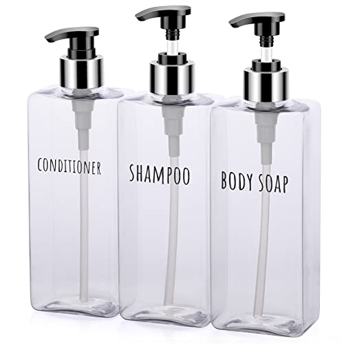 Segbeauty Seifenspender, 3 Stück 500 ml Seifenspender Set mit Etiketten für Shampoo Conditioner Body Soap, Shampoo Flaschen zum befüllen für Küche und Bad, Transparent von Segbeauty