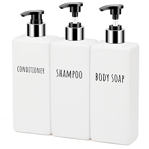 Segbeauty Seifenspender, 3 Stück 500 ml Seifenspender Set mit Etiketten für Shampoo Conditioner Body Soap, Shampoo Flaschen zum befüllen für Küche und Bad, Weiß von Segbeauty