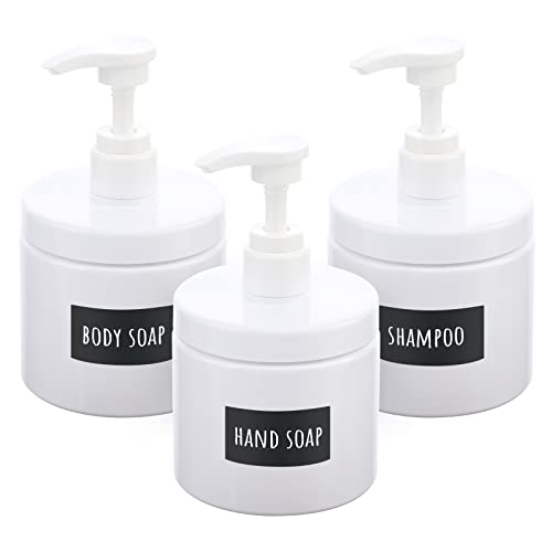 Segbeauty Shampoo Spender, 3 Stück 500 ml Shampoo Flaschen zum Befüllen, Seifenspender Weiß mit wasserfestem Etikett, Kunststoffpumpe, als Wohnaccessoires und Deko für Bäder, Waschküchen, Wohnen von Segbeauty