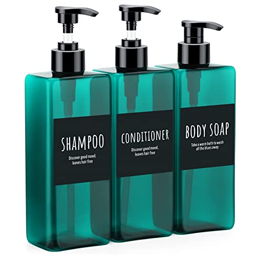 Segbeauty Shampoo-Spülungsflaschen, 500 ml, Pumpenspender mit Etiketten, leer, nachfüllbar, Shampoo, Körperseife, Conditioner, Gel, Kunststoff, Badezimmer, Lotionsbehälter, hellgrün von Segbeauty