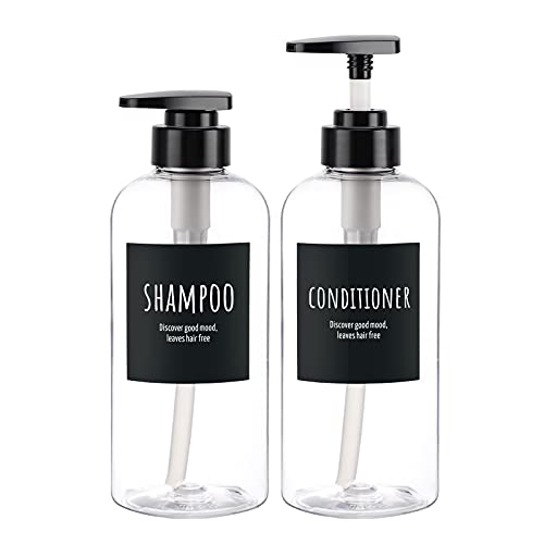 Segbeauty Shampoo- und Conditioner-Flaschen, 2 Stück 16.9oz Nachfüllbare Shampoo-Flaschen, 500ml beschriftete klare Duschflaschen Nachfüllbar, Leerer Seifenspender aus Kunststoff mit Pumpe von Segbeauty