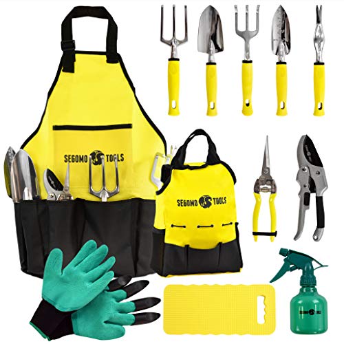 Segomo Tools 12-teiliges Gartenwerkzeug-Set (inkl. Gartengeräte zusammen mit Handschuhen, Kniepolster, Sprühflasche, Schürze und Tragetasche) | Garten-Set | Pflanzset | Heim-Gartenwerkzeuge – GTS12 von Segomo Tools