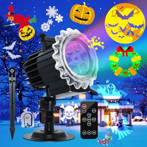 Osterdeko Projektor Weihnachten Aussen, 8 Mustermodus LED Schneeflocken Projektionslampe mit 96 Cartoons, Wasserdichte Projektor Lichter mit Fernbedienung für Weihnachtsbeleuchtung Silvester Deko von Segotendy