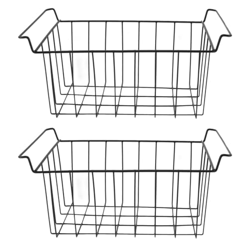2 Stück Gefrierschrank-Draht-Aufbewahrungskorb, PE-beschichtetes Hängeregal, Organizer-Behälter, Schwarz für Kühlschrankregale (L 47.5cm X W 24.5cm X H 20cm) von Segrehy